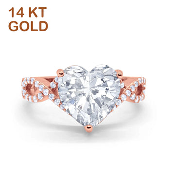 14K Rose Gold Art Deco Heart Promise Twisted Shank Simulated Cubic Zirconia Wedding Ring Wholesale